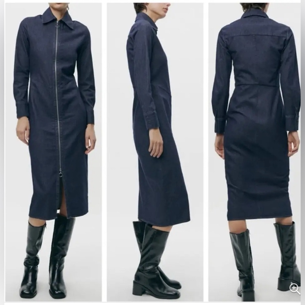 ZARA Zip Up The Minimal Denim Dress size small